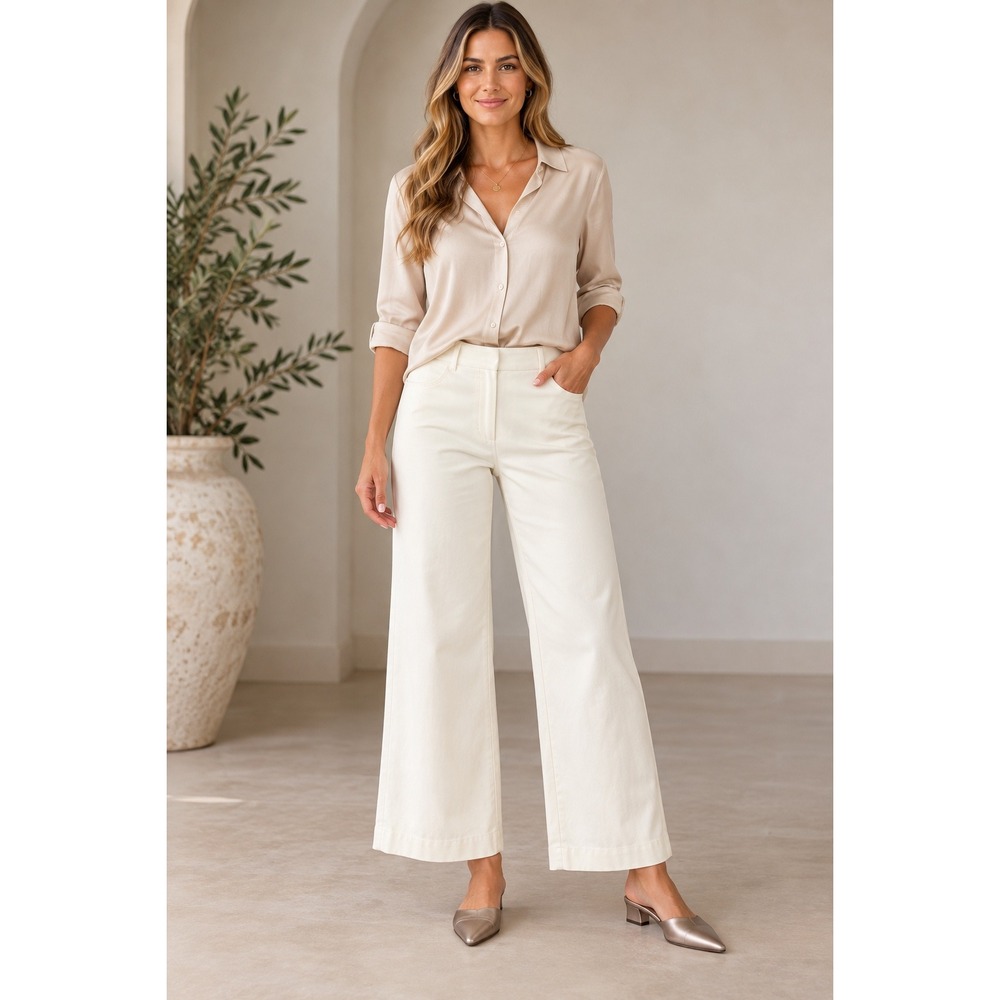 Chico's Cream Wide Leg Trousers Minimalist Old Money Quiet Luxury Pants Size 1.5